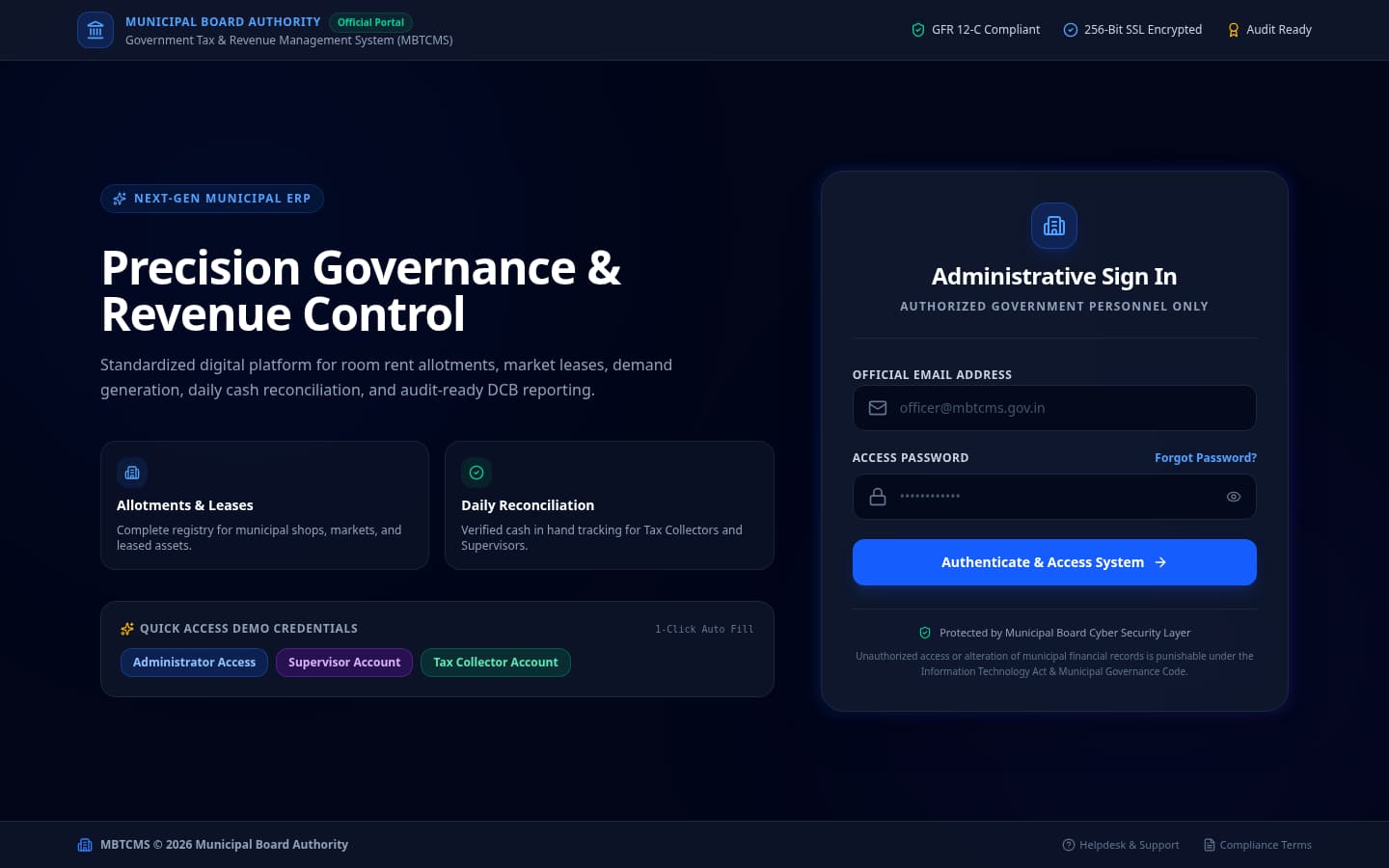 municipality-finance.sageflow.in on a desktop browser